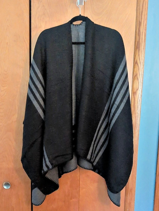 BB Dakota Sweaters - Striped Draped Wrap in Black & Gray Like New